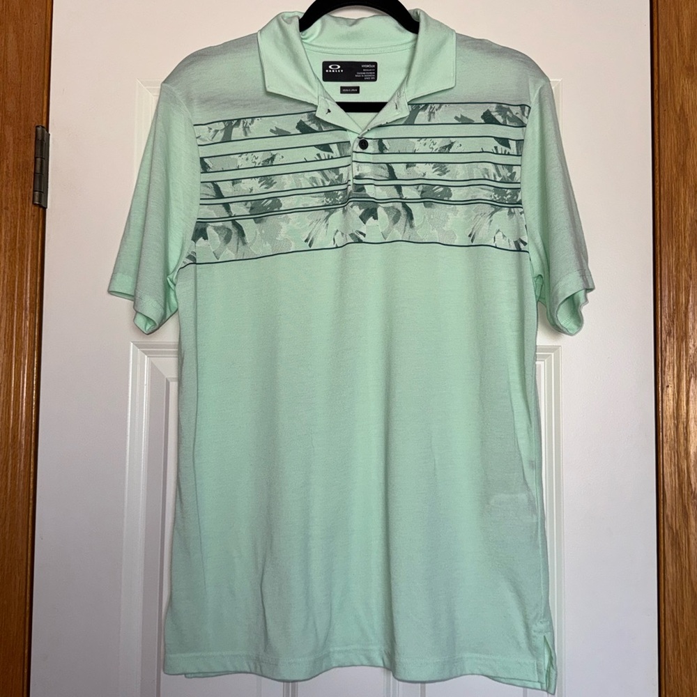 Oakley Men's Light Green Polo with Patterned Stripes